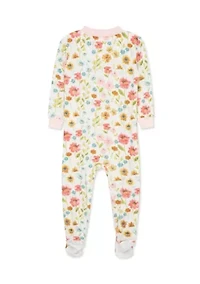 Baby Girls Floral Zip Front Footie Pajamas