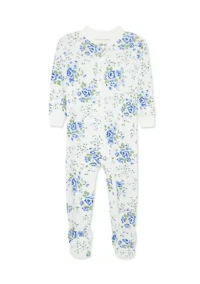 Baby Girls Toile Zip Front Footie Pajamas