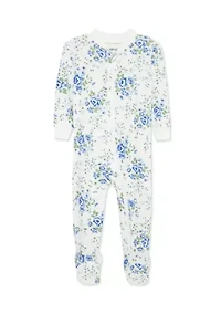 Baby Girls Toile Zip Front Footie Pajamas