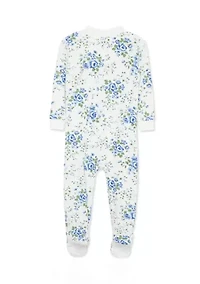 Baby Girls Toile Zip Front Footie Pajamas