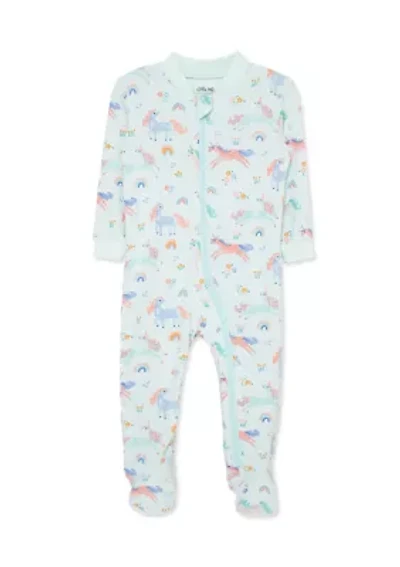 Unicorn Zip Front Footie Pajamas