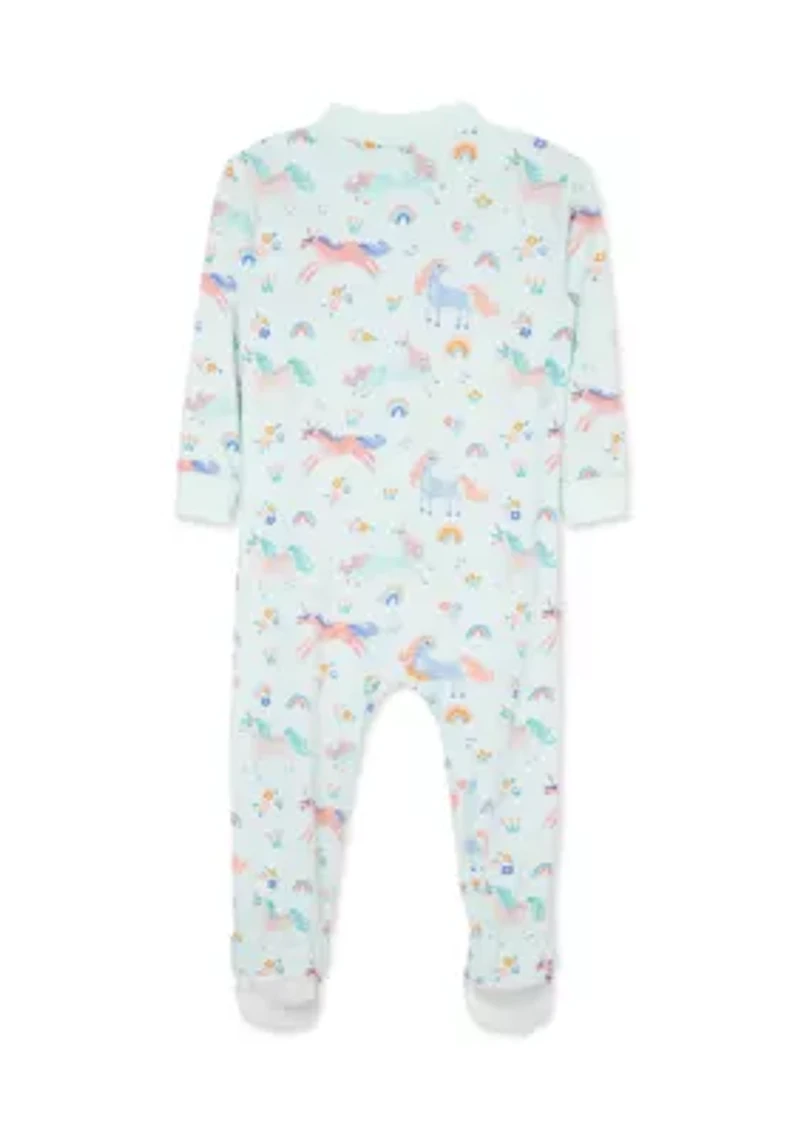 Unicorn Zip Front Footie Pajamas