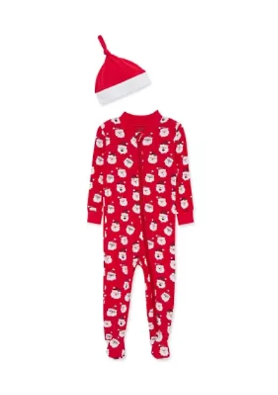 Santa Zip Front Footie with Hat