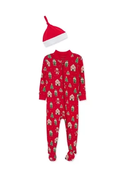 Baby Boys Gingerbread Zip Front Footie with Hat