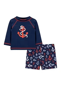 Toddler Boys Sun Swim Anchor Rashguard Set