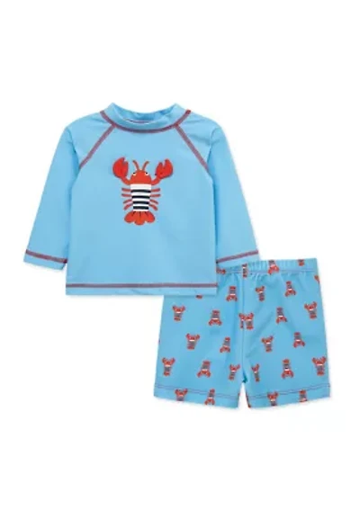 Toddler Boys Lobster Rashguard Swimsuit Set