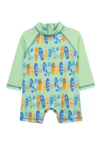 Baby Boys Long Sleeve Surfboard Pattern Rash Guard Swimsuit