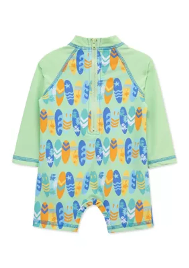 Baby Boys Long Sleeve Surfboard Pattern Rash Guard Swimsuit