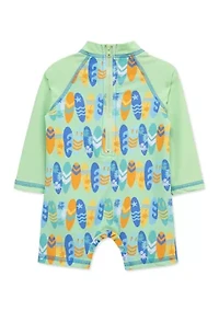 Baby Boys Long Sleeve Surfboard Pattern Rash Guard Swimsuit