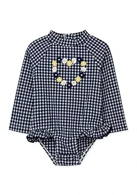 Baby Girls Gingham One Piece Rashguard Swimsuit