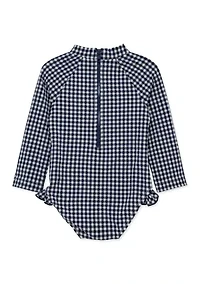 Baby Girls Gingham One Piece Rashguard Swimsuit