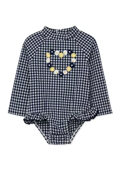 Toddler Girls Gingham 1 Piece Rashguard Swimsuit