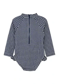 Toddler Girls Gingham 1 Piece Rashguard Swimsuit