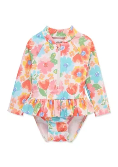 Baby Girls  Multi Floral One Piece Rashguard Swimsuit