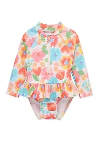 Baby Girls  Multi Floral One Piece Rashguard Swimsuit