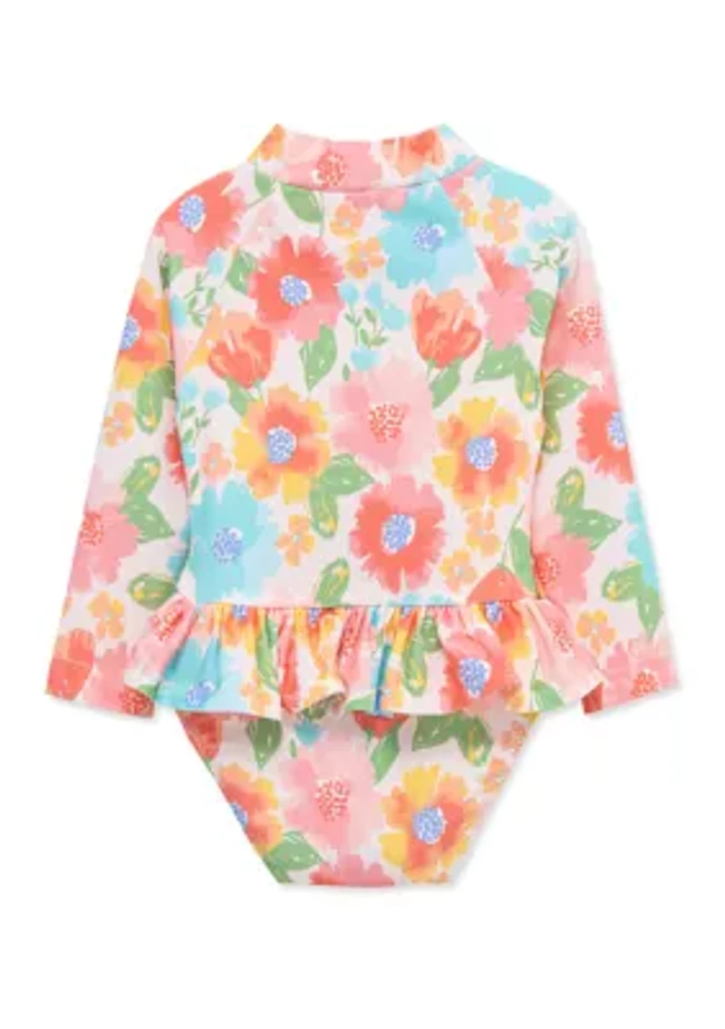 Baby Girls  Multi Floral One Piece Rashguard Swimsuit