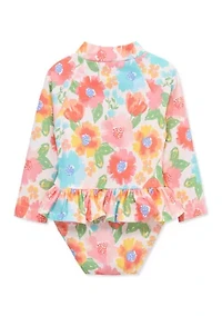 Toddler Girls Multi Floral One Piece Rashguard Swimsuit