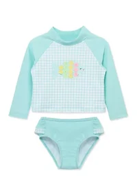 Toddler Girls Fish 2 Piece Rashguard Swimsuit