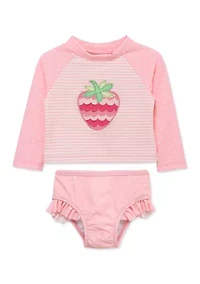 Toddler Girls Strawberry 2 Piece Rashguard Swimsuit