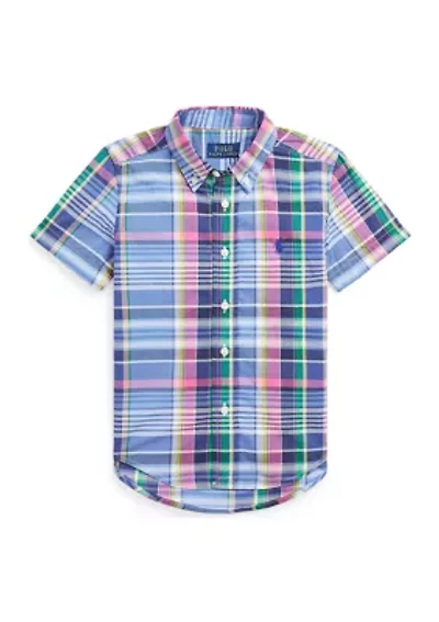 Boys 2-7 Geometric Poplin Short Sleeve Shirt