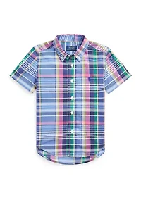 Boys 2-7 Geometric Poplin Short Sleeve Shirt