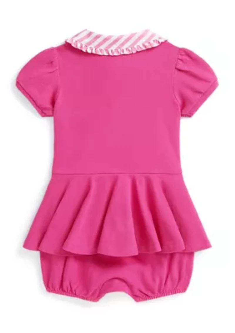 Baby Girls Contrast-Collar Mesh Bubble Shortall