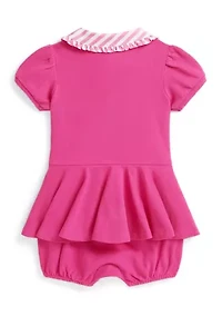 Baby Girls Contrast-Collar Mesh Bubble Shortall