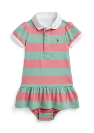 Baby Girl Striped Cotton Rugby Dress and Bloomer