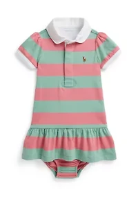 Baby Girl Striped Cotton Rugby Dress and Bloomer