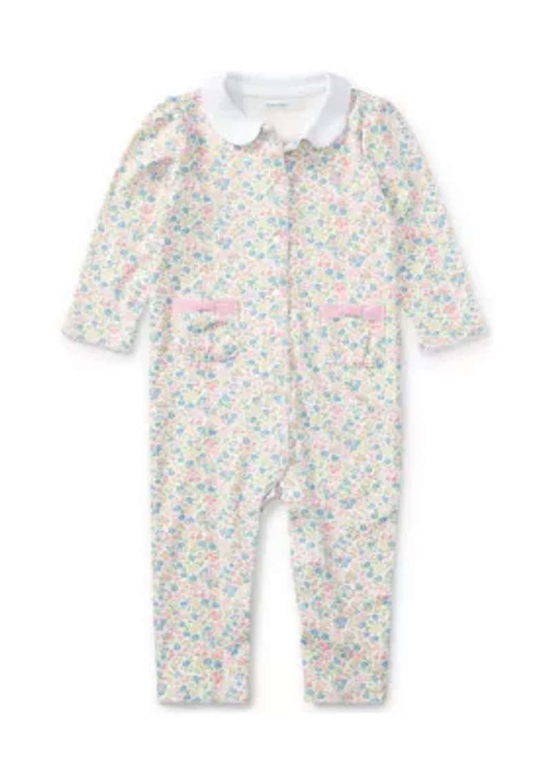 Baby Girls Floral Print Cotton Coverall