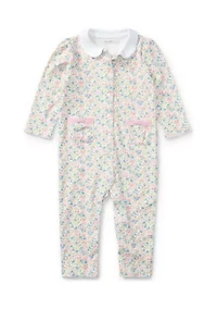 Baby Girls Floral Print Cotton Coverall