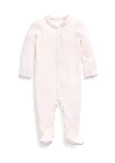 Baby Girls Floral Trim Cotton Coverall