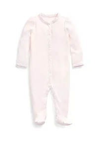Baby Girls Floral Trim Cotton Coverall