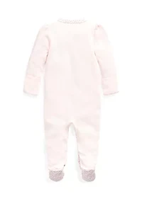 Baby Girls Floral Trim Cotton Coverall