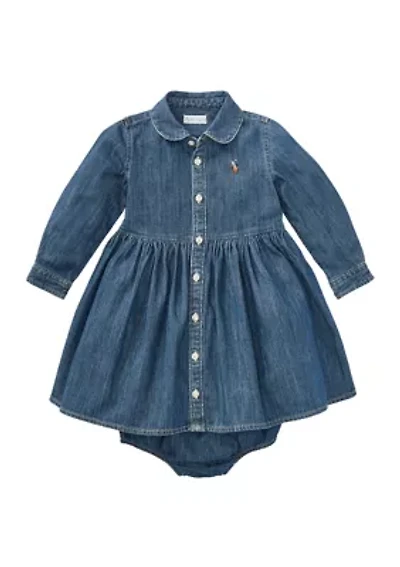 Infant Girls Denim Shirtdress and Bloomer