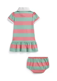 Baby Girl Striped Cotton Rugby Dress and Bloomer