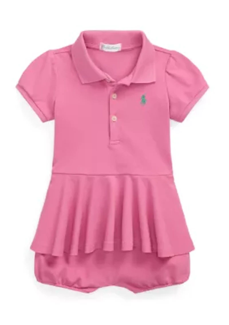 Baby Girls Stretch Mesh Peplum Polo Shortall