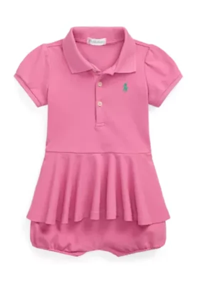 Baby Girls Stretch Mesh Peplum Polo Shortall