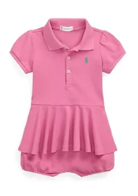 Baby Girls Stretch Mesh Peplum Polo Shortall