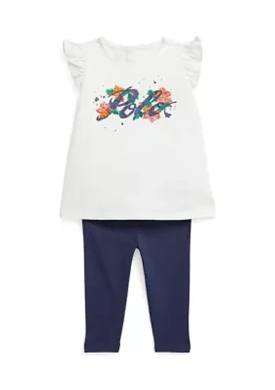 Baby Girls Ruffled Logo Jersey Top & Leggings Set
