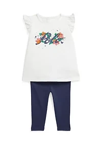 Baby Girls Ruffled Logo Jersey Top & Leggings Set