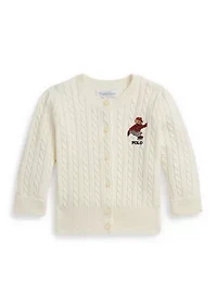 Baby Girls Polo Bear Mini-Cable Cotton Cardigan