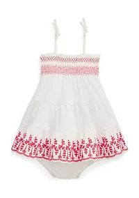 Baby Girls Eyelet Cotton Jersey Dress & Bloomer