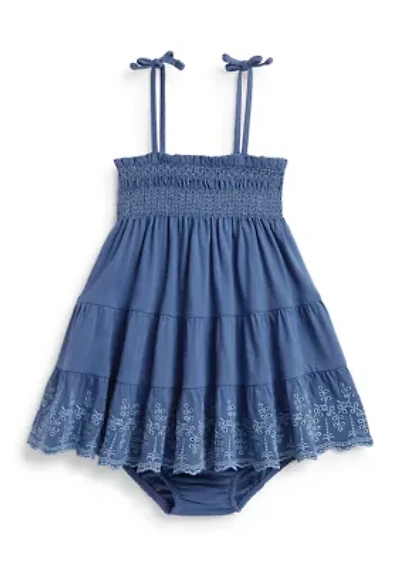 Baby Girls Eyelet Cotton Jersey Dress and Bloomer Set