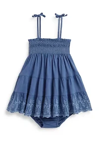 Baby Girls Eyelet Cotton Jersey Dress and Bloomer Set