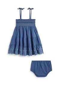 Baby Girls Eyelet Cotton Jersey Dress and Bloomer Set