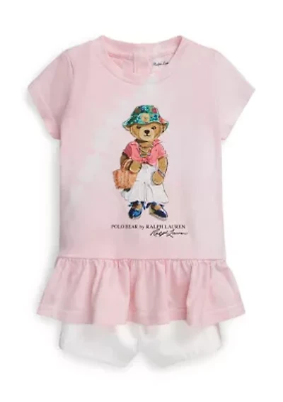Baby Girls Cotton Jersey Bear Set