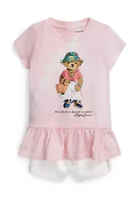 Baby Girls Cotton Jersey Bear Set