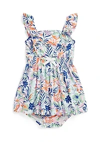 Baby Girls Tropical Printed Cotton Dress and Bloomer