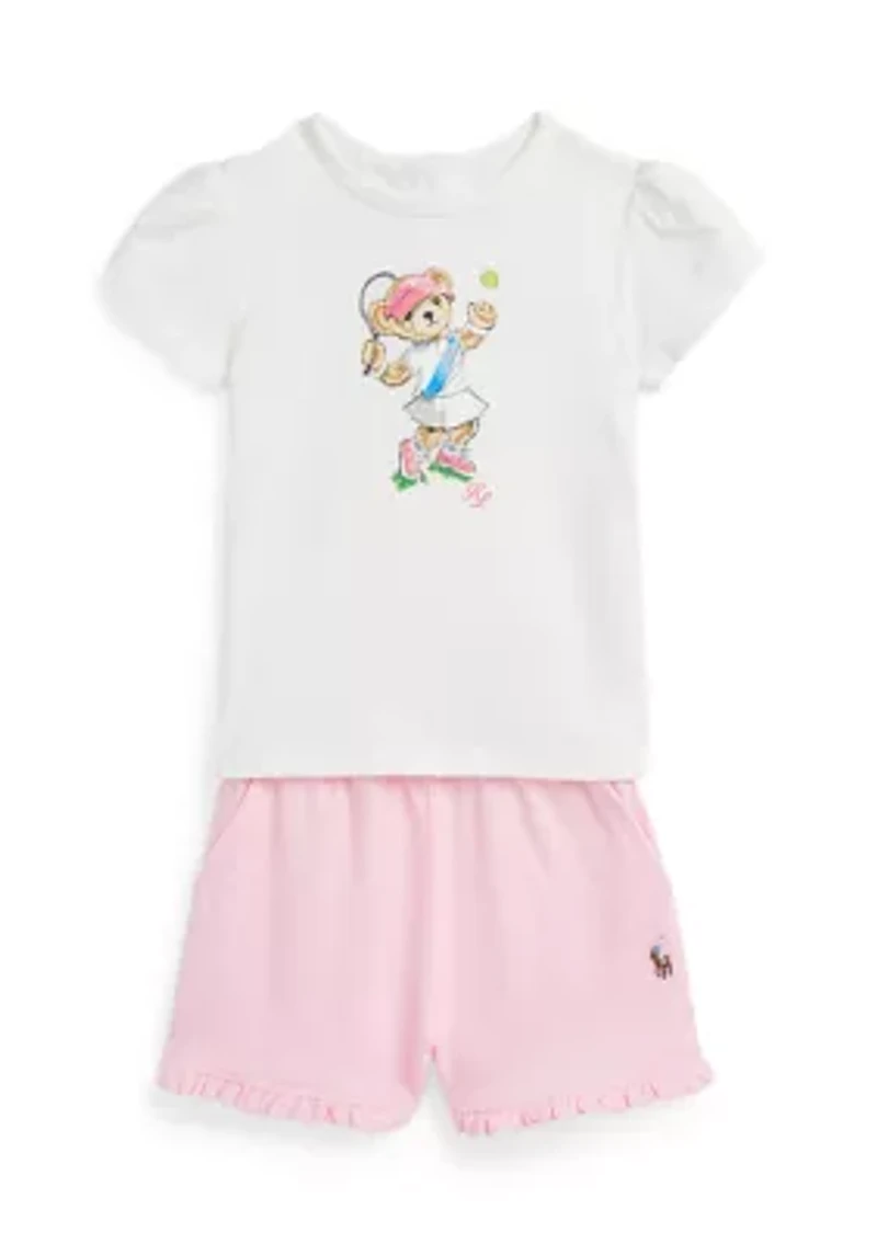 Baby Girls Polo Bear Jersey Tee & Mesh Short Set